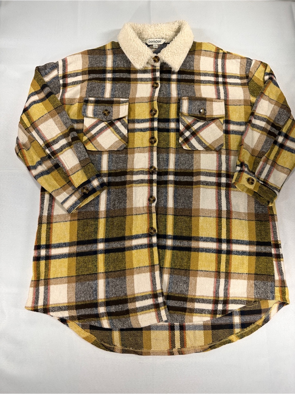 Davi & Dani Plaid Sherpa Collar Shacket Women’s L